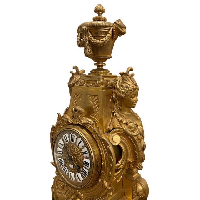 Gold Large 19th Century French Doré Bronze Clock Garniture Marked Jules Graux, Paris. For Sale - Image 8 of 16