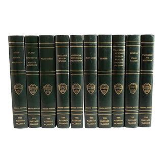 Harvard Classics Green Leather Bound Books - Set of Ten For Sale