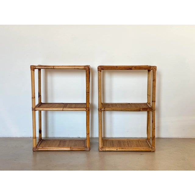 Mid-Century Modern Wicker and Bamboo Bedside Tables, 1970s, Set of 2 For Sale - Image 3 of 9