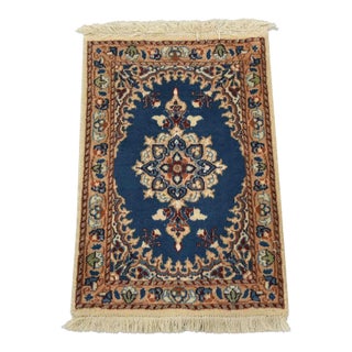 Nain Rug 1’4” X 1’11” Blue Wool Vintage Traditional Hand-Knotted Carpet For Sale