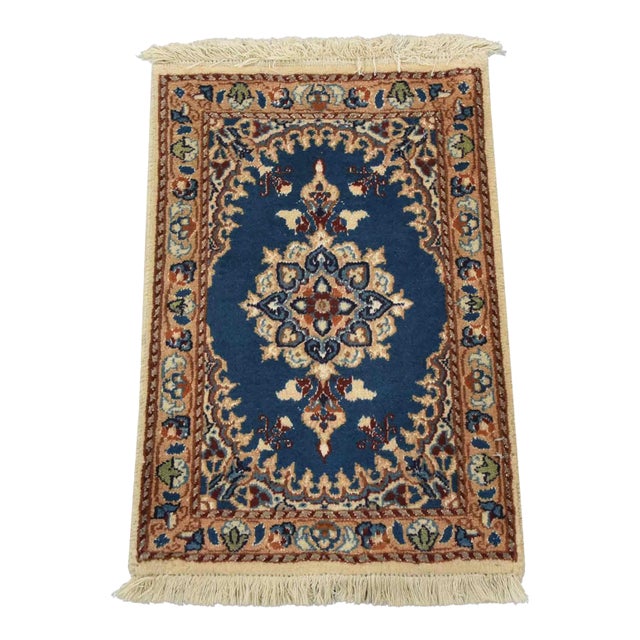Nain Rug 1’4” X 1’11” Blue Wool Vintage Traditional Hand-Knotted Carpet For Sale
