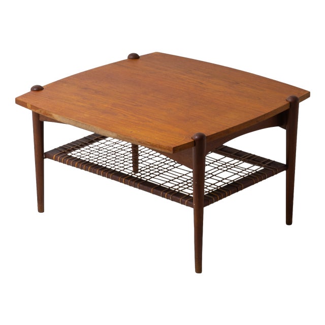 Vintage Webbing Coffee Table in Teak, 1960s For Sale