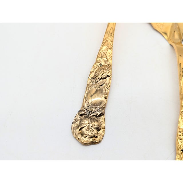 Art Nouveau 1960s William Adams Italy Gold Tone Serving Utensils Set - Cake Server, Raimond Meat Fork, Serving Spoon- 3 Pieces For Sale - Image 3 of 11