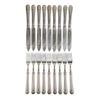 English Silver-Plated Forks and Knives, London, 1888, Set of 18 For Sale