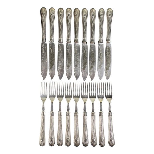 English Silver-Plated Forks and Knives, London, 1888, Set of 18 For Sale
