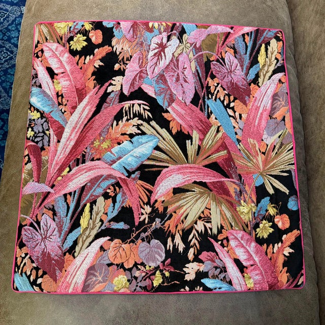 Pink Botanical Jacquard Cushion Cover With Pink Piping For Sale - Image 8 of 16