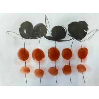 "Poppy Grove" Contemporary Abstract Field Landscape Drawing For Sale