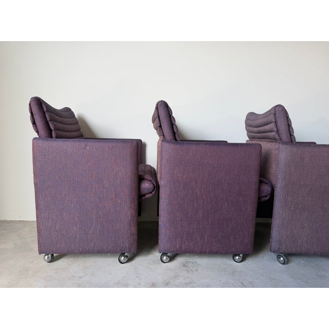 Wood 1980s Postmodern Vladimir Kagan Style Upholstered Dining Armchairs With Casters – Set of 4 For Sale - Image 7 of 17