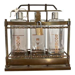 Mid 20th Century Brass and Glass Decanter Set Bar Ware For Sale