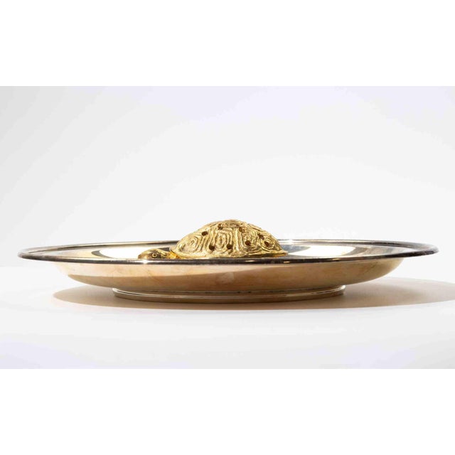 Decorative Silver-Plated Dish with Gilt Turtle Figure, 1950s For Sale - Image 4 of 6