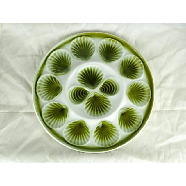 Mid 20th Century Mid-Century French Orchies Green Pastel Majolica Oyster Dishes and Plates - Set of 13 For Sale - Image 5 of 11