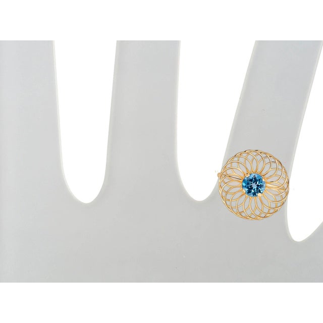 Round topaz 14k gold ring. Topaz engagement ring. Topaz Geometric ring. Genuine topaz ring. Topaz vintage style ring....