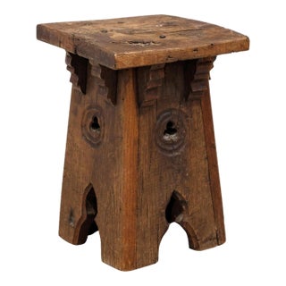 17th/18th Century French Gothic Wooden Tabouret Antique Stool End Table Plant Stand For Sale