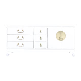 Vintage Hollywood Regency White Lacquer and Brass Credenza, 1950s For Sale