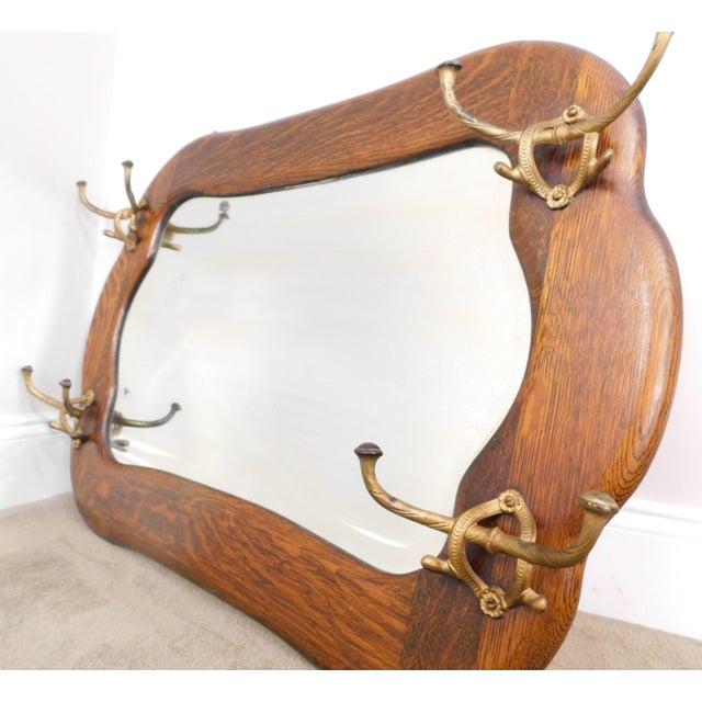 Antique Victorian Oak Hall Mirror With Hooks Chairish
