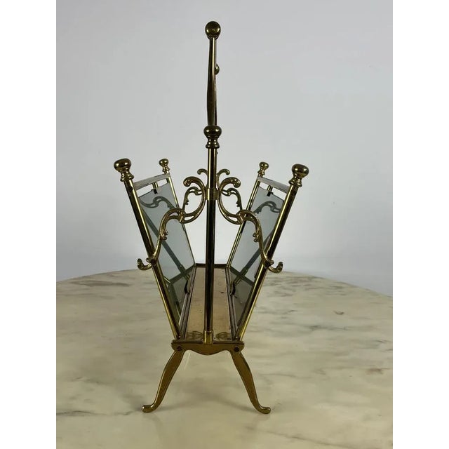 French Brass and Glass Magazine Rack, 1960 For Sale - Image 6 of 8