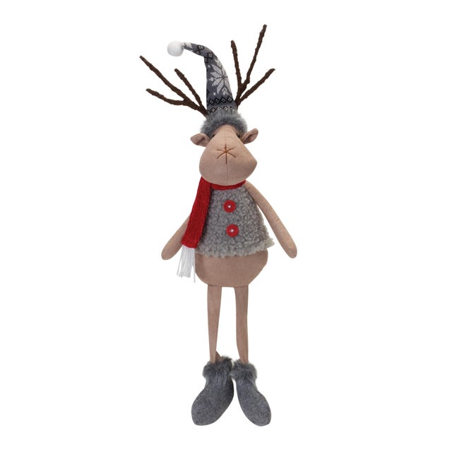 Contemporary Plush Winter Deer Shelf Sitter (Set of 2) For Sale - Image 3 of 3