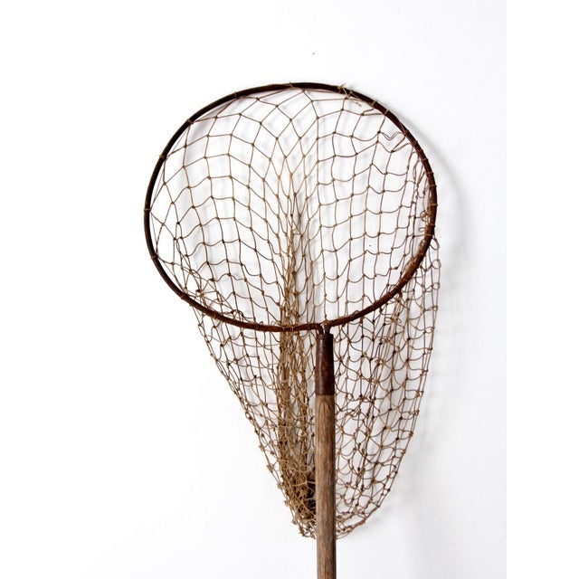 Antique Fish Net With Wood Handle For Sale - Image 4 of 9