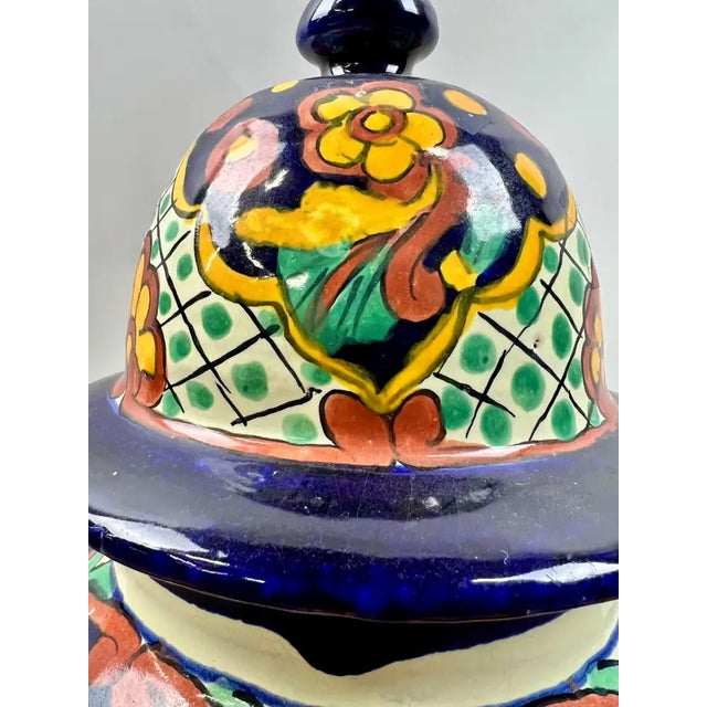 Mexican Talavera Multi-Color Handmade Pottery Lidded Vase or Urn For Sale - Image 9 of 14