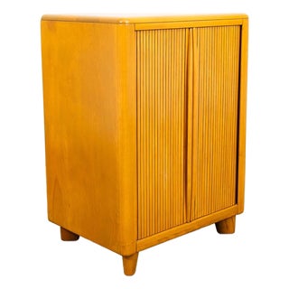 Mid Century Modern Cabinet Heywood Wakefield Tambour Utility Case Champagne, Attributed For Sale