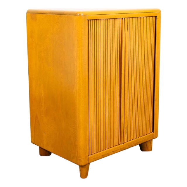 Mid Century Modern Cabinet Heywood Wakefield Tambour Utility Case Champagne, Attributed For Sale