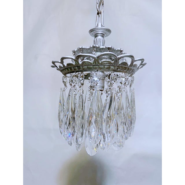 Glass Vintage Crystal Prismatic Pendant Chandelier With Silver Frame For Sale - Image 7 of 7