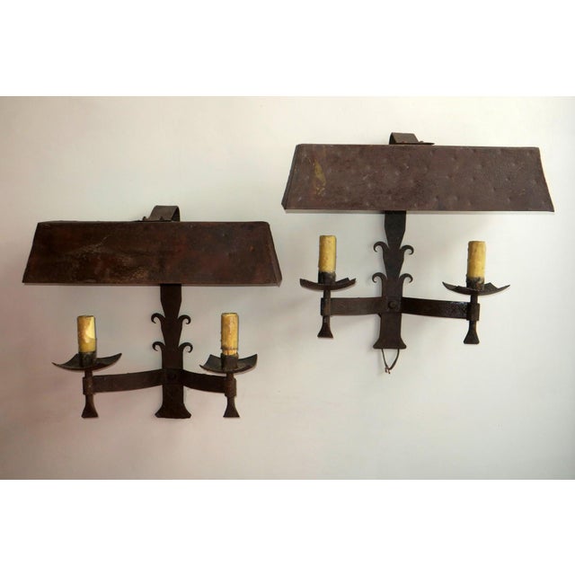 Mid-Century Modern Brutalist Patinated Iron Wall Lights, 1960s, Set of 2 For Sale - Image 10 of 10