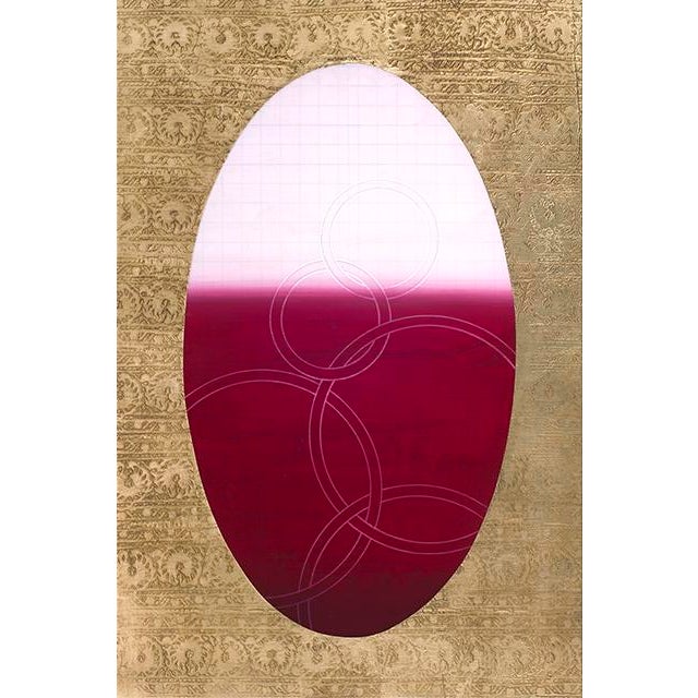 Rebecca Koury "Tapestry of Soul" Burgundy Blush Gold Contemporary Abstract Painting, Acrylic and Mixed Media on Canvas, Carmel California Art For Sale