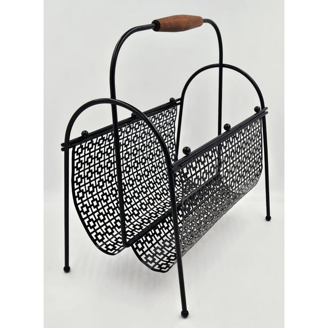 1950s Mod Patterned Black Steel Double Magazine Lp Record Holder 1950s For Sale - Image 5 of 6