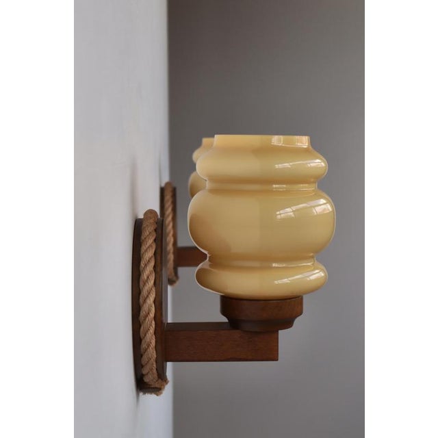 Scandinavian Modern Wall Lamps in Jute Rope and Opaline Glass by Markslöjd, 1970s, Set of 2 For Sale - Image 6 of 18