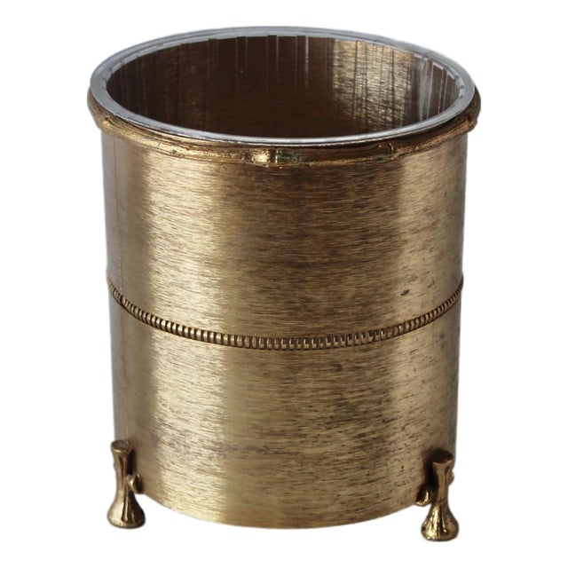Stylebuilt New York Style Vintage Hollywood Regency Gold Finish Wastebasket Bamboo Theme For Sale