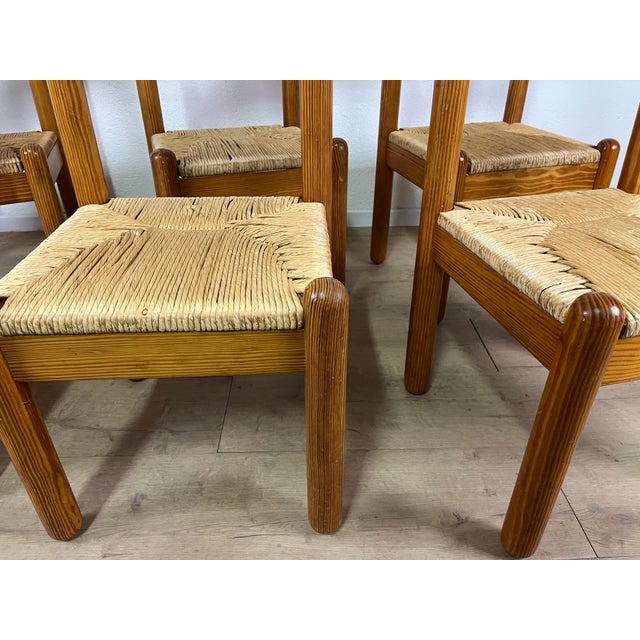 Charlotte Perriand Vintage Oak and Straw Chairs by Charlotte Perriand, 1960s, Set of 6 For Sale - Image 4 of 9
