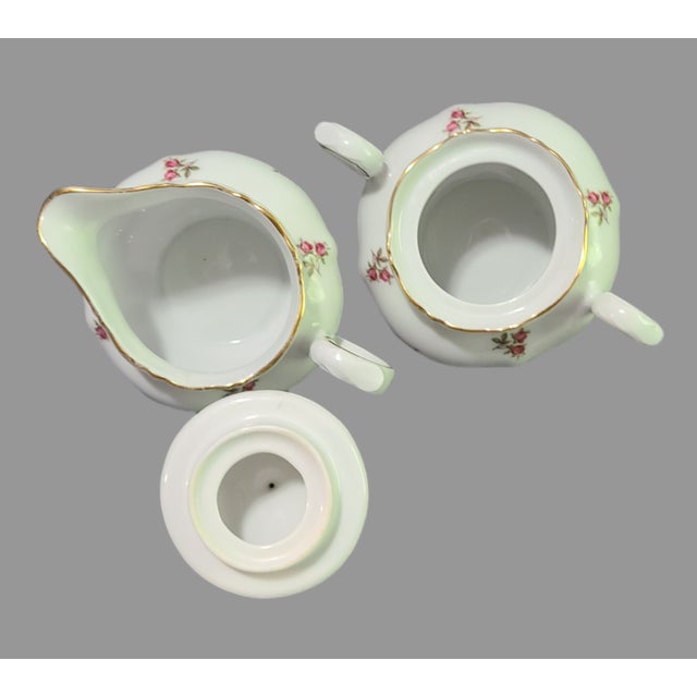 Vintage Bavaria Western Germany Fine Porcelain Painted Romantic Roses Creamer & Sugar Set For Sale - Image 6 of 9