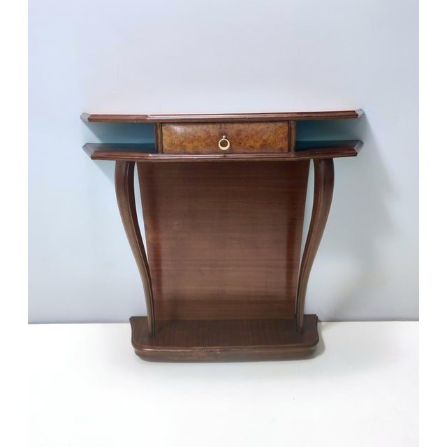 1950s Vintage Beech and Walnut Root Console Table with Orange Glass Top, 1950s For Sale - Image 5 of 15