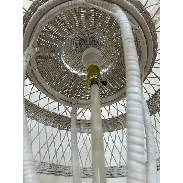 Vintage White Wicker Floor Lamp With Tiered Dome Shade For Sale - Image 13 of 14