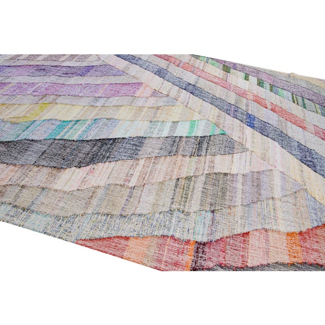 Textile Vintage Turkish Kilim Flatweave Geometric Multicolor Wool Rug For Sale - Image 7 of 11