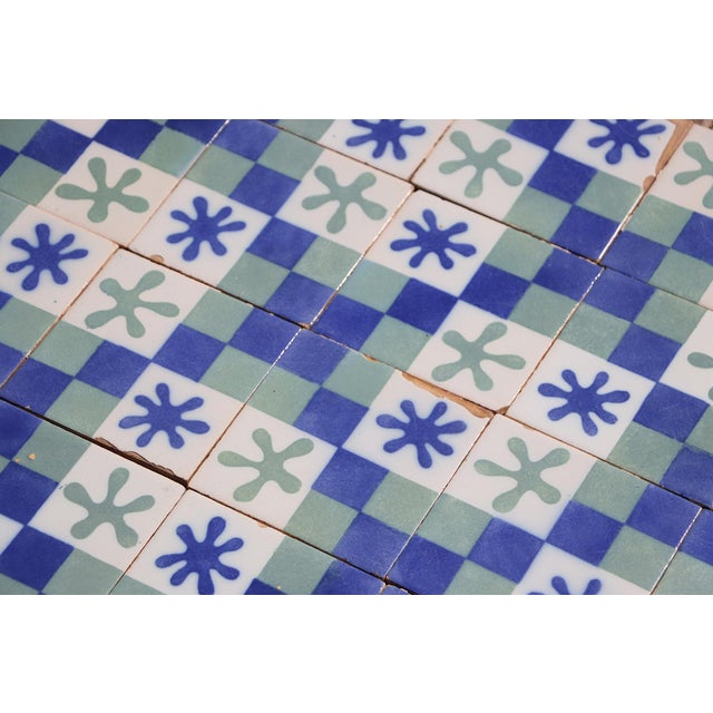 1900s Set of Sixty Antique Tiles, Green, Dark Blue and White, Portuguese For Sale - Image 4 of 18