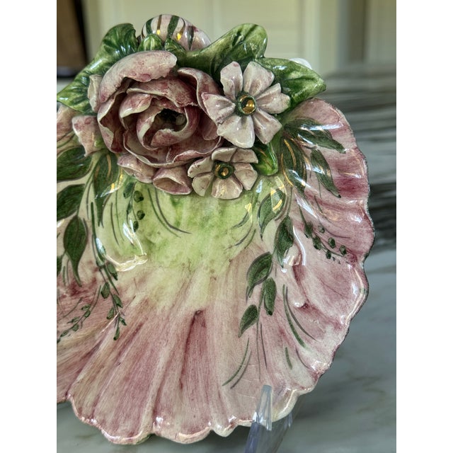 Hand Painted Floral Shell Motif Trompe L’Oleil Trinket Tray or Vide Poche - California For Sale In Seattle - Image 6 of 8