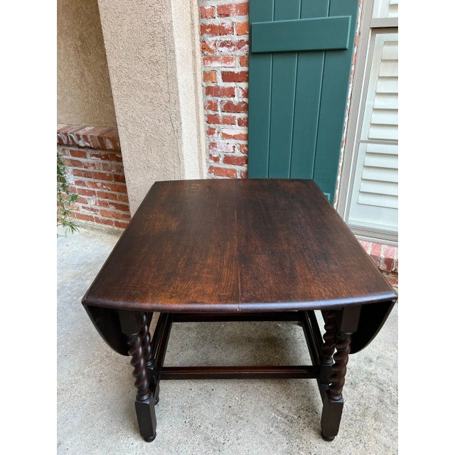 Antique English Drop Leaf Sofa Kitchen Table Barley Twist Tiger Oak Gate Leg For Sale - Image 17 of 18