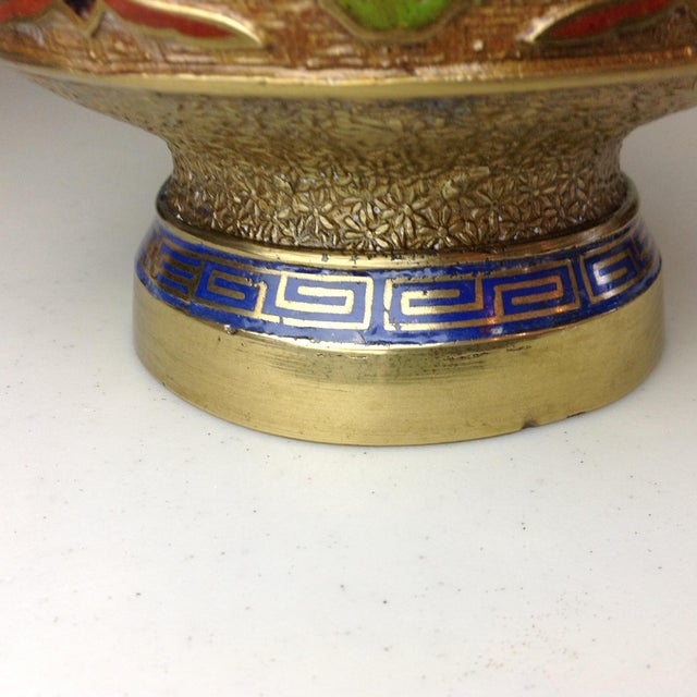 Vintage Japanese Dragon Handles Champleve Enamel Brass Vase Chairish