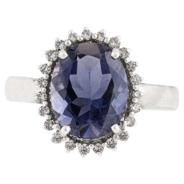 Metal Antique Iolite Halo Ring With Diamond Accents in 925 Sterling Silver - Size 8.5 For Sale - Image 7 of 11