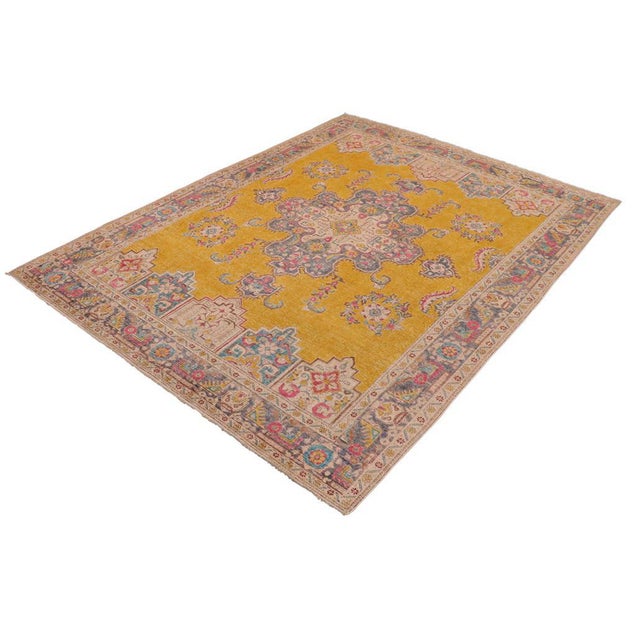 Shabby Chic Shabby Chic 1990's Vintage Yellow/Grey Wool Rug - 9'10'' X 12'7'' For Sale - Image 3 of 10