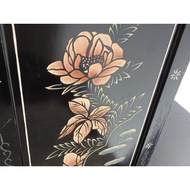 Vintage Chinese Asian Black Lacquer Chinoiserie Cabinet Side Table For Sale - Image 16 of 18