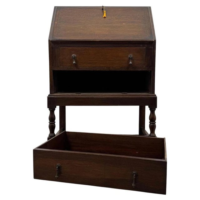 Antique Early 20th Century Edwardian Oak Bureau For Sale - Image 3 of 14