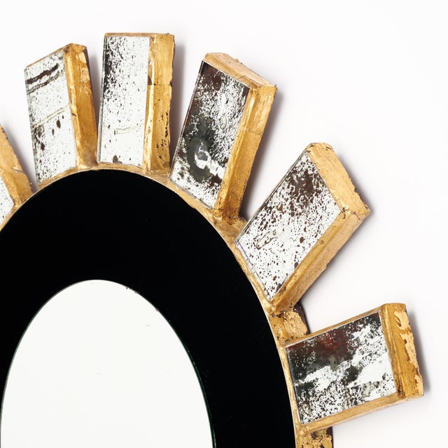 Wood Glass Covered Vintage Sunburst Mirror For Sale - Image 7 of 9