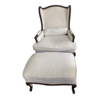 Restoration Hardware Loraine Chair with Matching Cabriole Ottoman For Sale