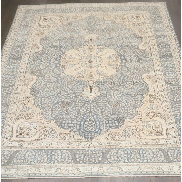 Mid 20th Century Vintage Blue Persian Tabriz Medallion Carpet - 9'5" x 12'3" For Sale - Image 5 of 10