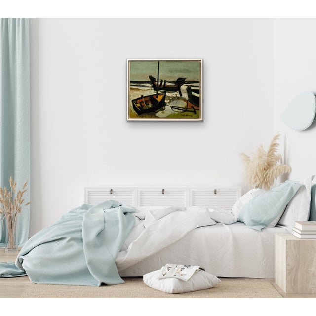 Andre Minaux, Stranded Boats, 1963, Oil Painting on Canvas, Framed For Sale - Image 11 of 18