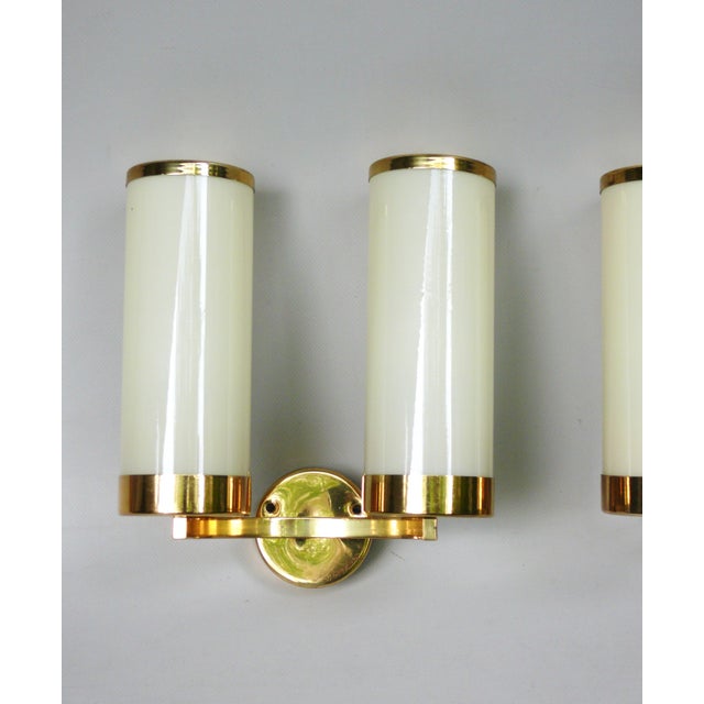 Bauhaus Minimalist Wall Lights in Brass and Glass Cylinder, 1930s, Set of 2 For Sale - Image 6 of 18
