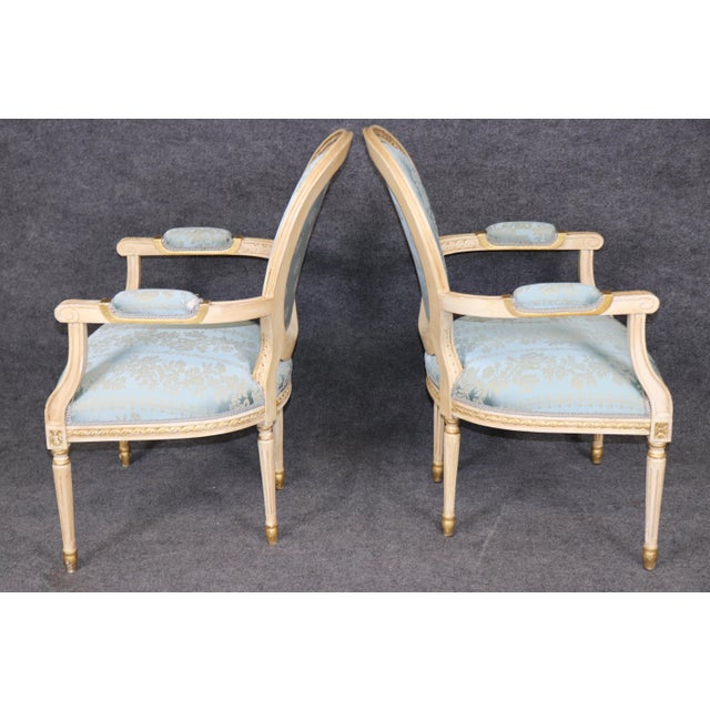 Set 10 French Louis XVI Style Parcel Gilt Dining Chairs. For Sale - Image 4 of 16